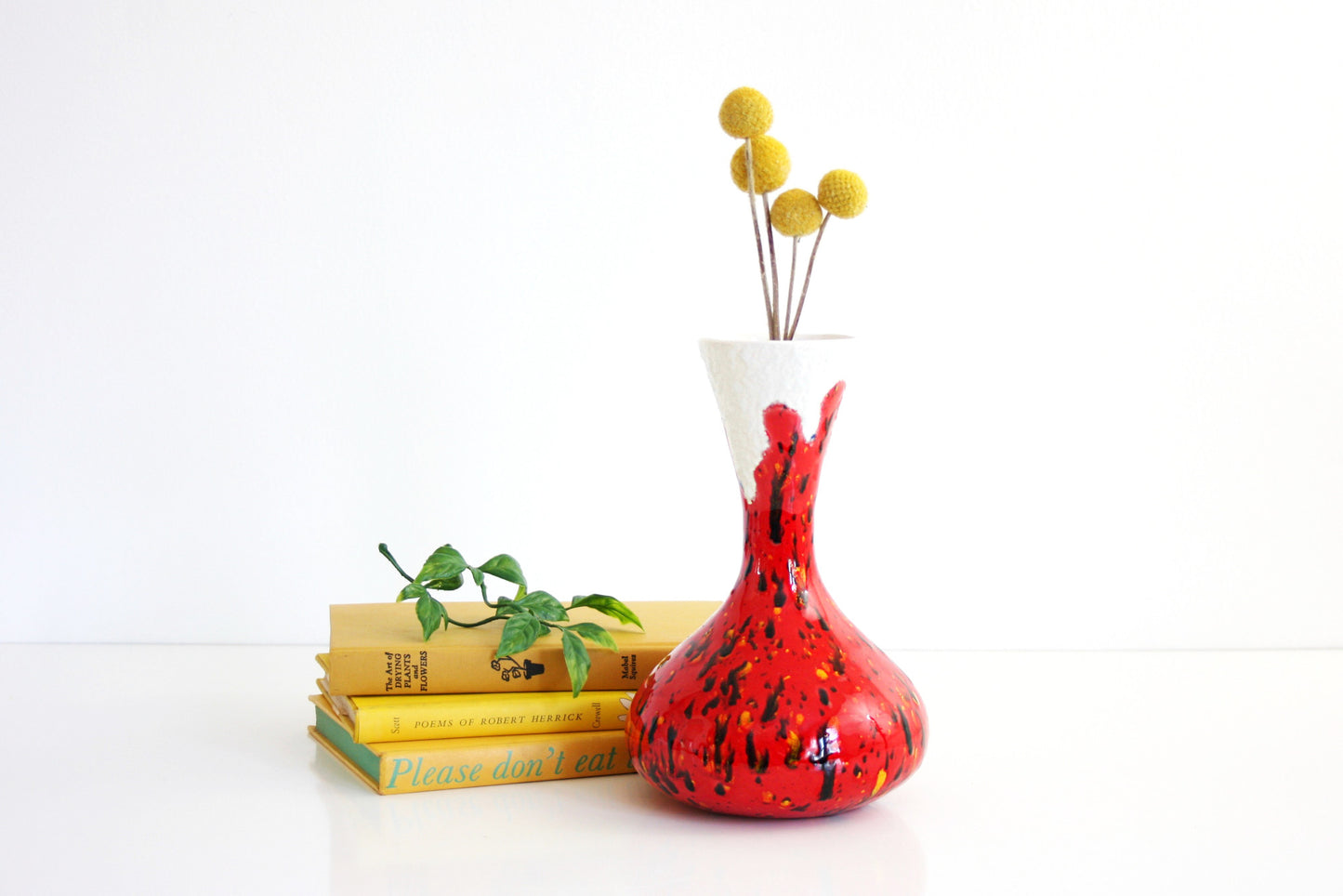 SOLD - Mid Century Modern Studio Pottery Vase / Bright Red Vintage Drip Glaze Vase