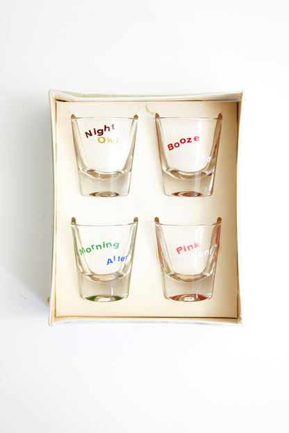 SOLD - Vintage Kitschy Animals Shot Glasses by Federal Glass / Mid Century Shot Glass Set