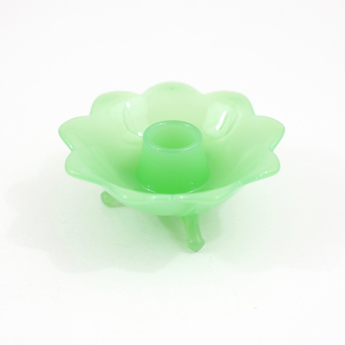 SOLD Vintage Fenton Jadeite Flower Candle Holder Wise Apple Vintage