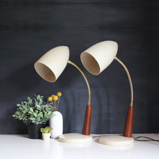 SOLD - Mid Century Modern Teak & Fiberglass Gooseneck Lamp