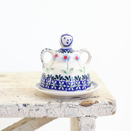 SOLD - Vintage Figural Polish Pottery Cheese Dome