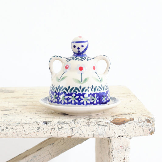 SOLD - Vintage Polish Pottery Figural Cheese Dome