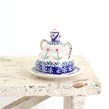 SOLD - Vintage Polish Pottery Figural Cheese Dome