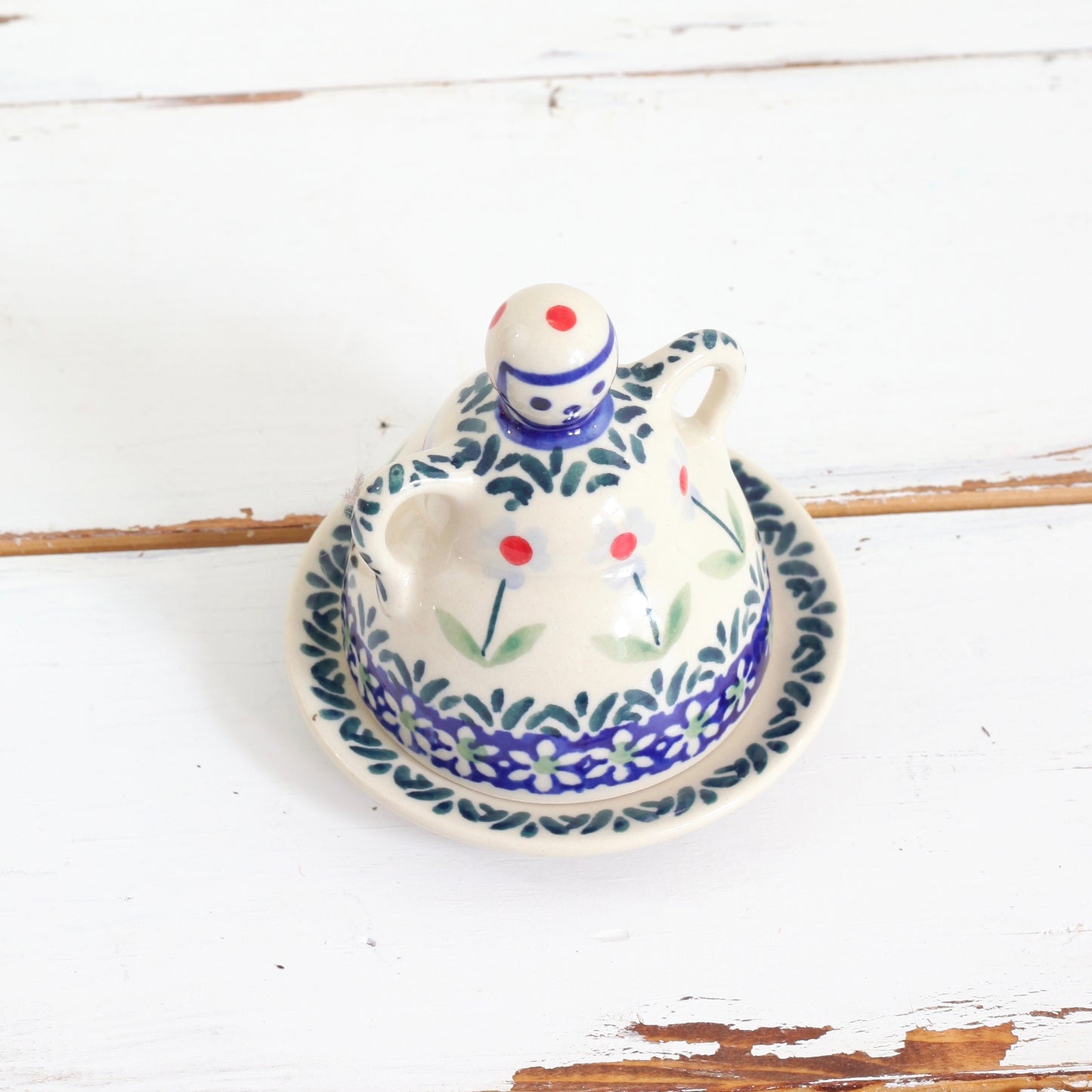 SOLD - Vintage Polish Pottery Figural Cheese Dome
