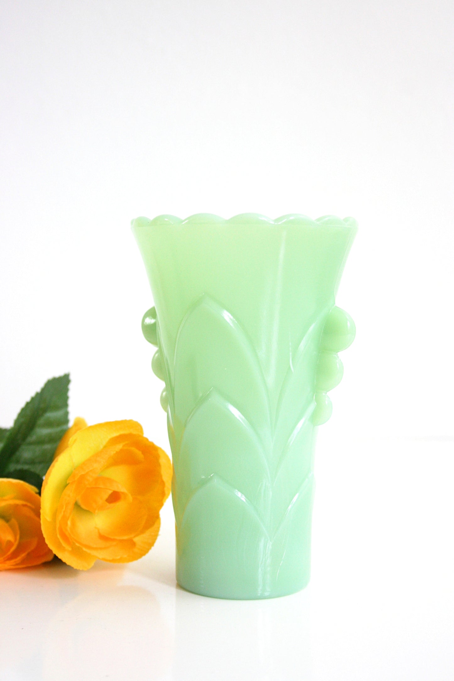 SOLD - Vintage Fire King Jadeite Deco Vase
