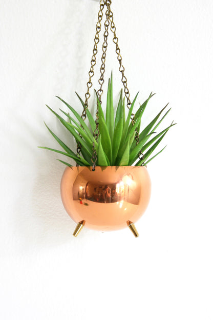 SOLD - Vintage Hanging Footed Copper Planter by Coppercraft Guild / Vintage Copper and Brass Plant Pot