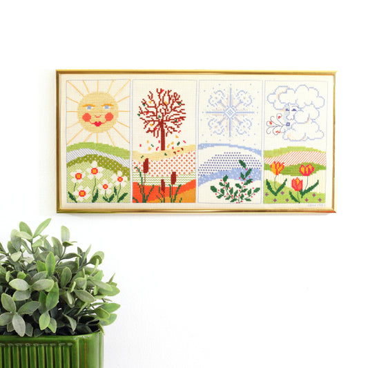 SOLD - Vintage Four Seasons Cross Stitch