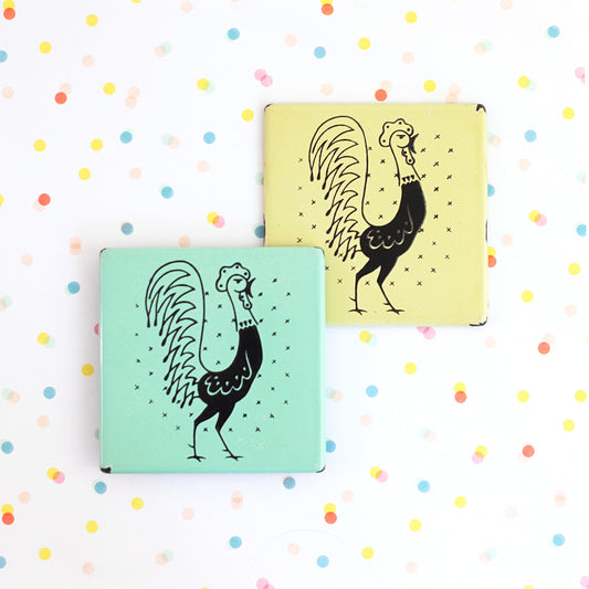 SOLD - 1950s Frigidaire 'Pot Rooster' Enamel Trivets