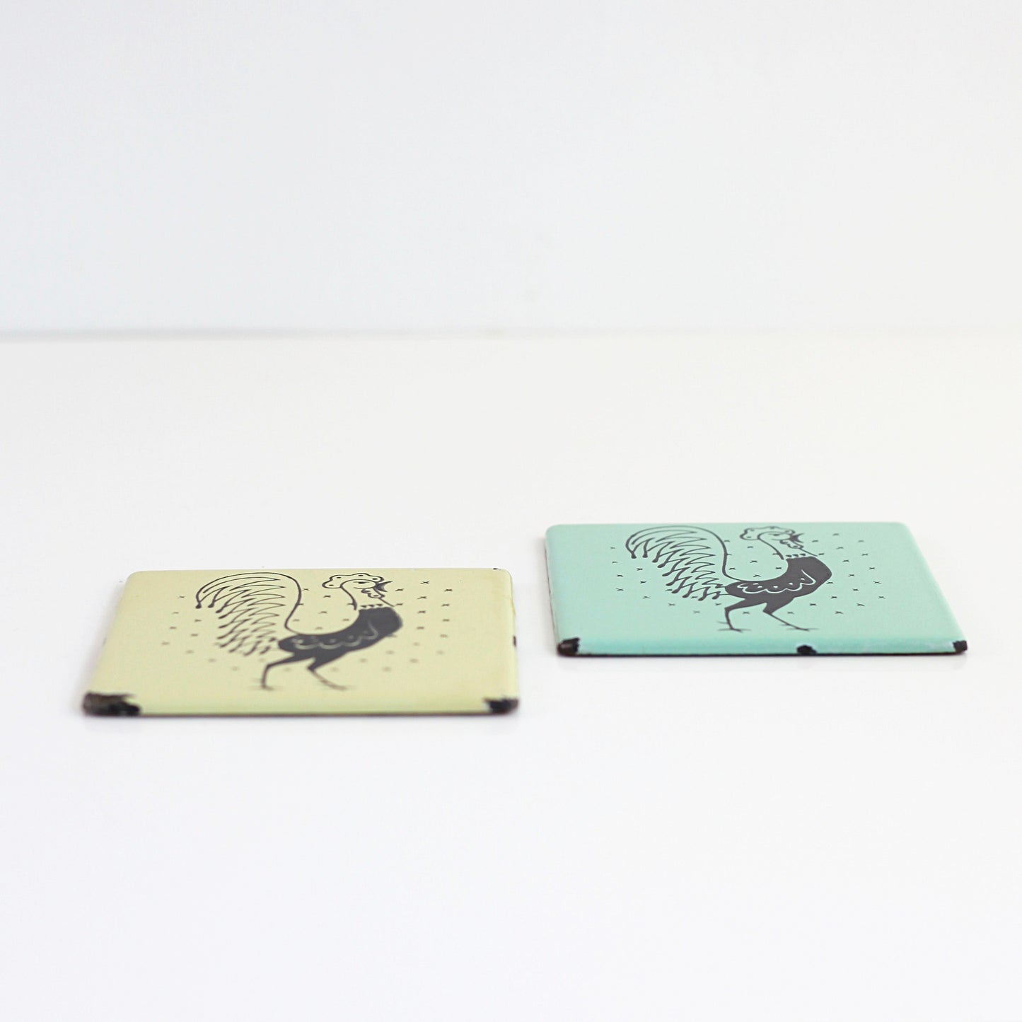 SOLD - 1950s Frigidaire 'Pot Rooster' Enamel Trivets