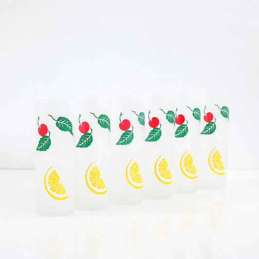 SOLD - Vintage Frosted Fruit Tom Collins Glasses