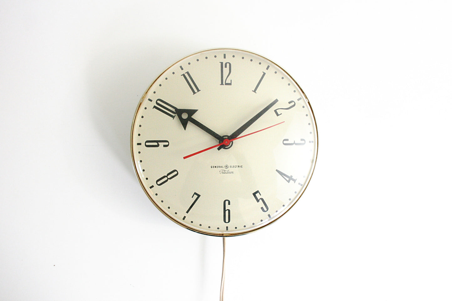 SOLD - Vintage General Electric Telechron Wall Clock / Vintage Chrome Schoolhouse Electric Clock