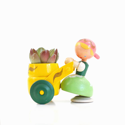 SOLD - Vintage German Wooden Girl with Cart