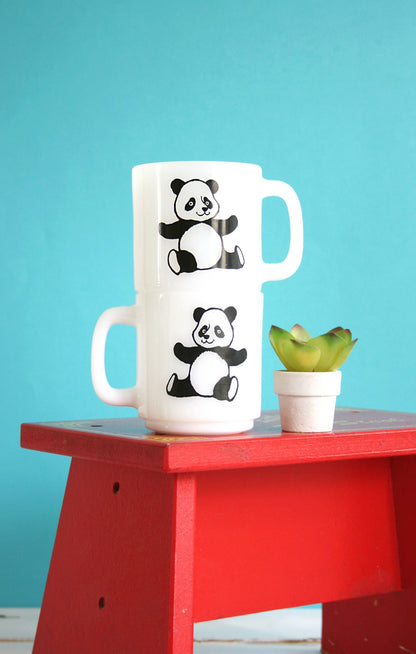 SOLD - Vintage Glasbake Panda Bear Mugs