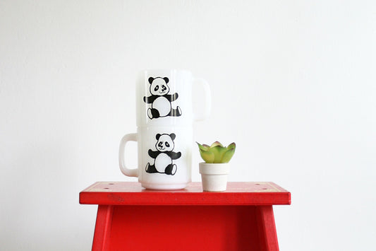 SOLD - Vintage Glasbake Panda Bear Mugs