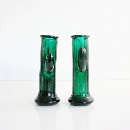 SOLD - Vintage Green Glass Cacti Candle Holders / Colored Glass Cactus Candlesticks