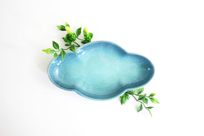SOLD - Mid Century Modern Glidden Aqua Blue Cloud Serving Plate / Vintage Glidden Pottery Dish