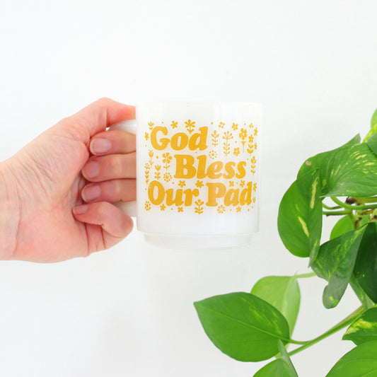 SOLD - Vintage 'God Bless Our Pad' Milk Glass Mug