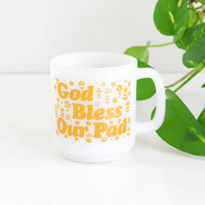 SOLD - Vintage 'God Bless Our Pad' Milk Glass Mug