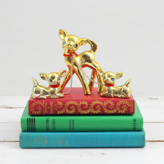 SOLD - Vintage Gold Ceramic Deer Family