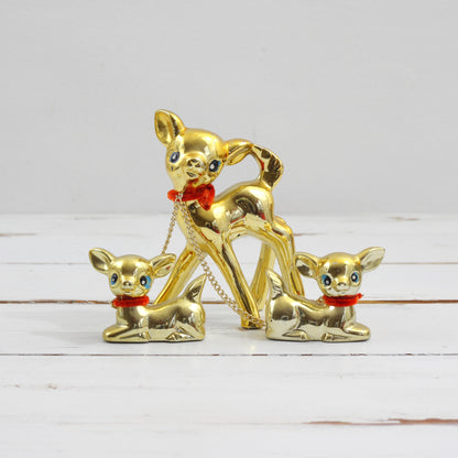SOLD - Vintage Gold Ceramic Deer Family