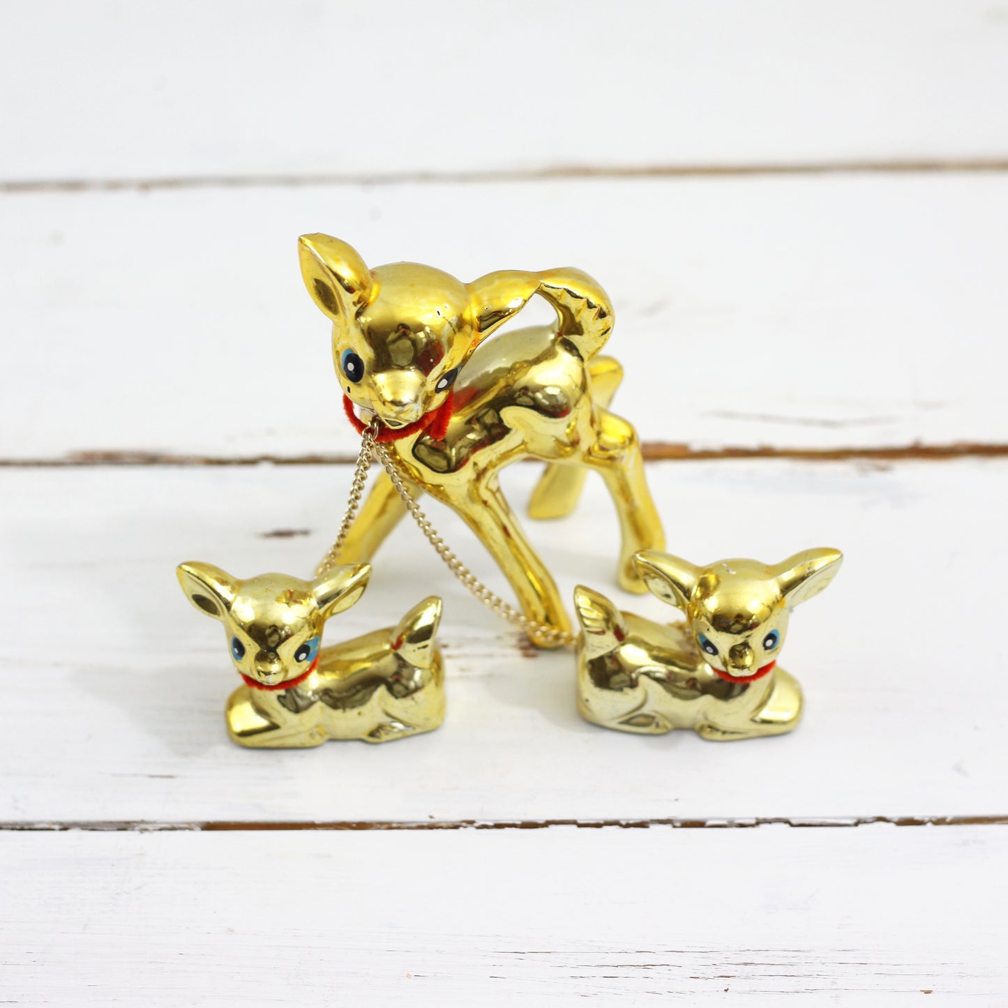 SOLD - Vintage Gold Ceramic Deer Family