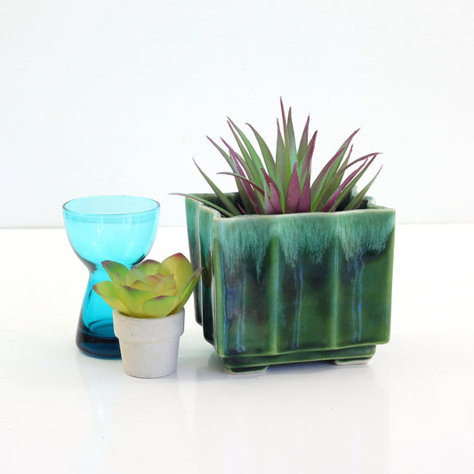 SOLD - Vintage Green Drip Glaze Upco Planter