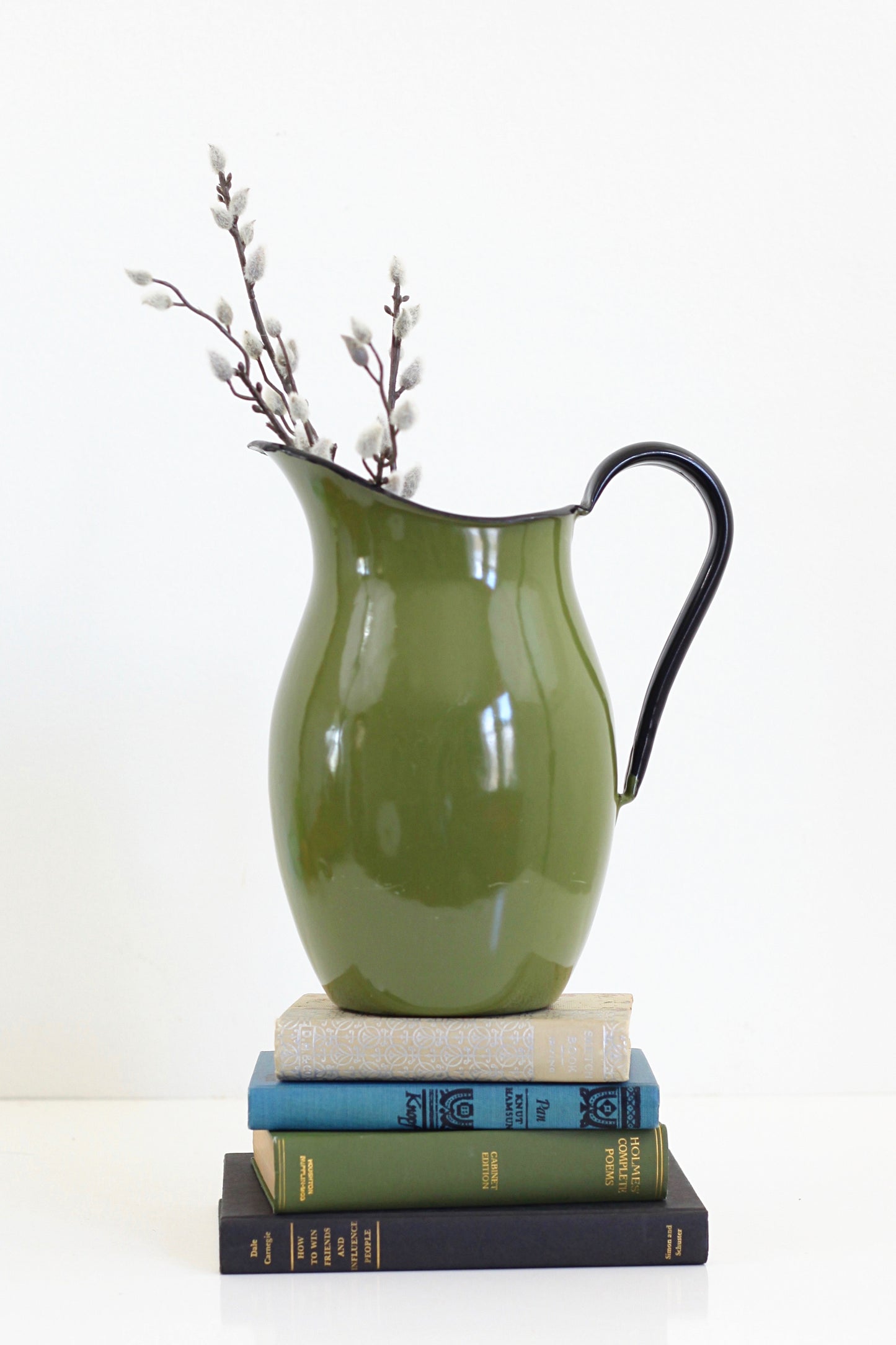 SOLD - Large Vintage Green Enamel Pitcher