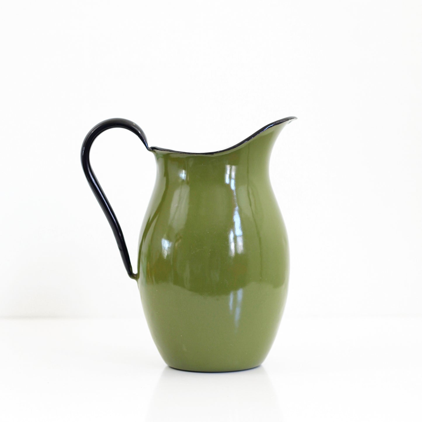 SOLD - Large Vintage Green Enamel Pitcher