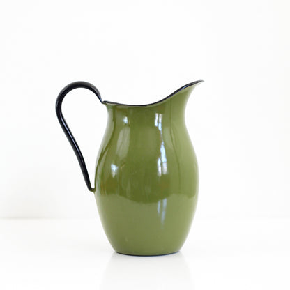 SOLD - Large Vintage Green Enamel Pitcher