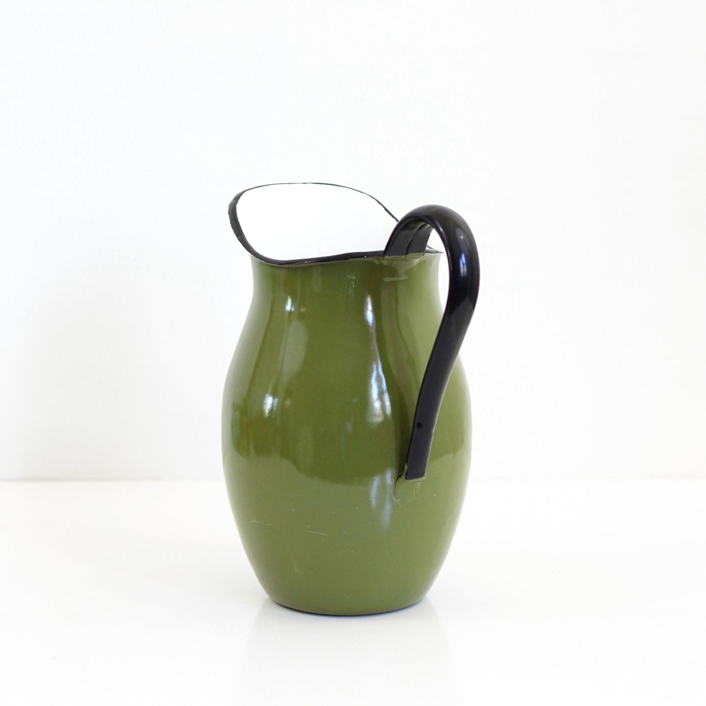 SOLD - Large Vintage Green Enamel Pitcher
