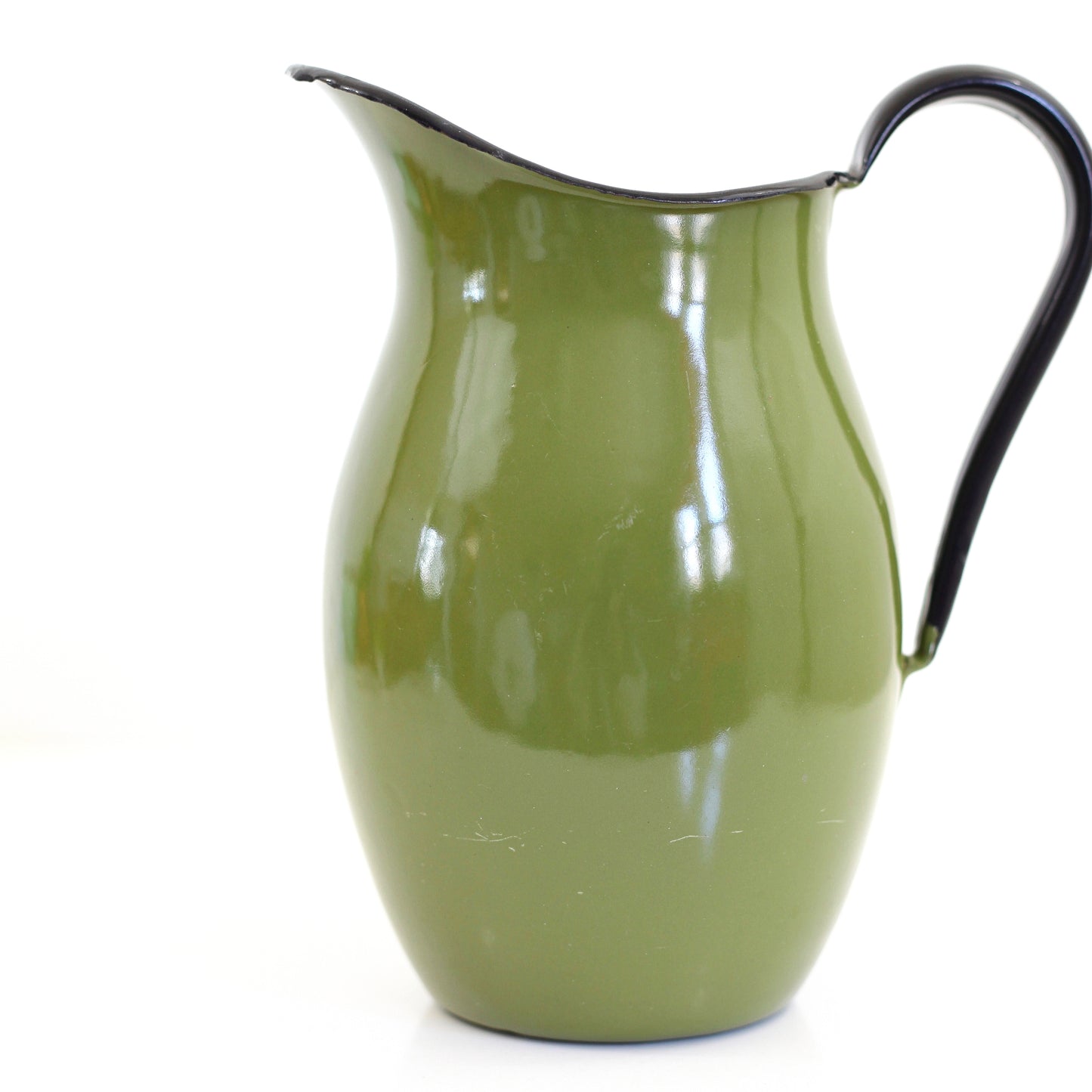 SOLD - Large Vintage Green Enamel Pitcher