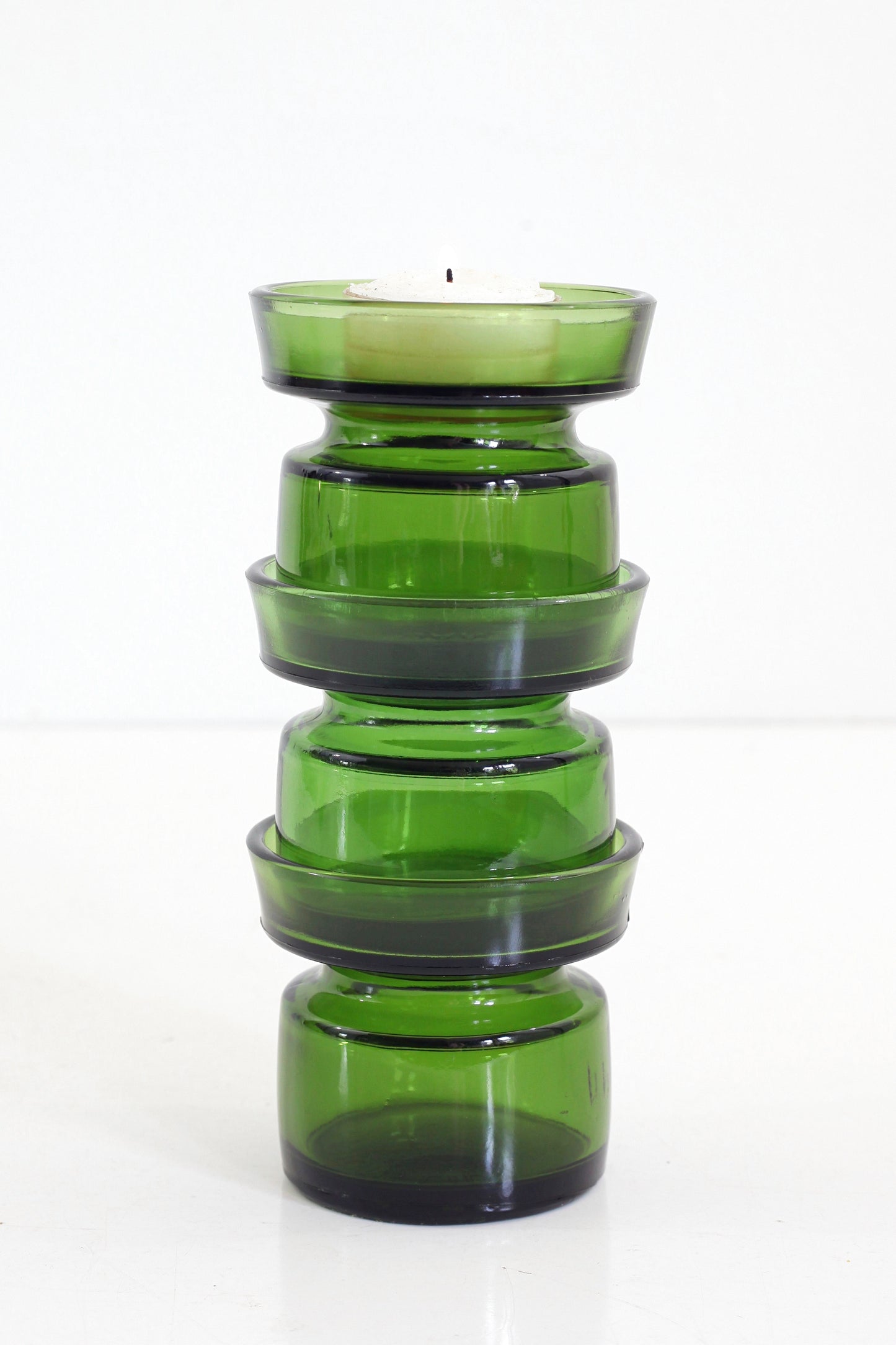 SOLD - Danish Modern Dansk IHQ Green Glass Candle Holders