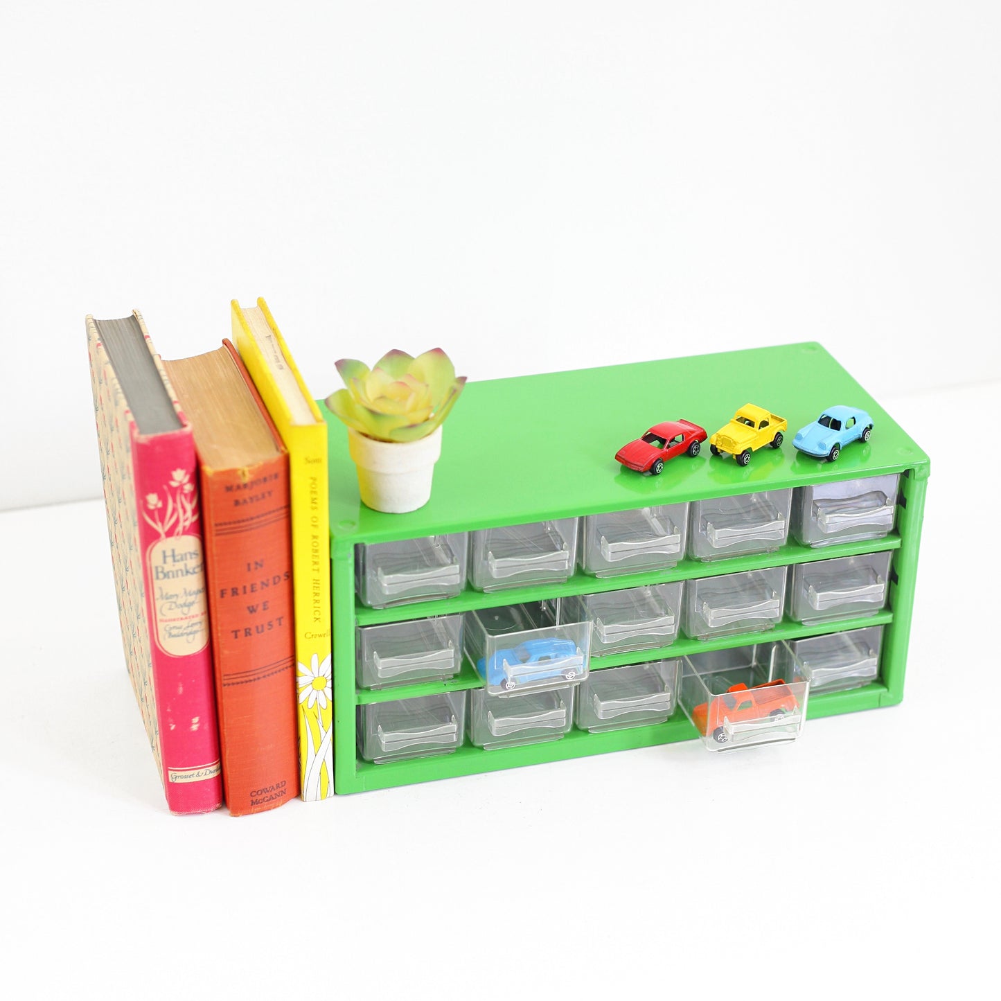 SOLD - Vintage Green Industrial Metal Organizer from Denmark