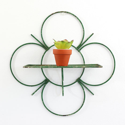 SOLD - Vintage Green Quatrefoil Metal Wall Shelf