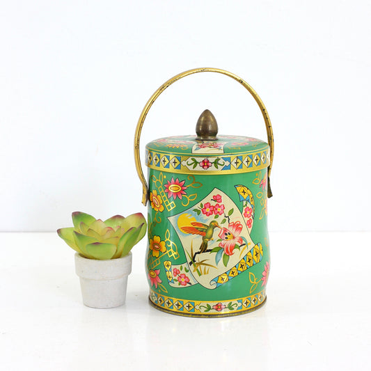 SOLD - Vintage Green Floral Tin by Murray-Allen / Regal Crown