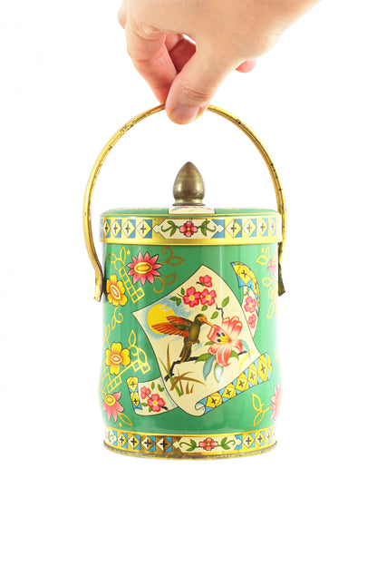 SOLD - Vintage Green Floral Tin by Murray-Allen / Regal Crown