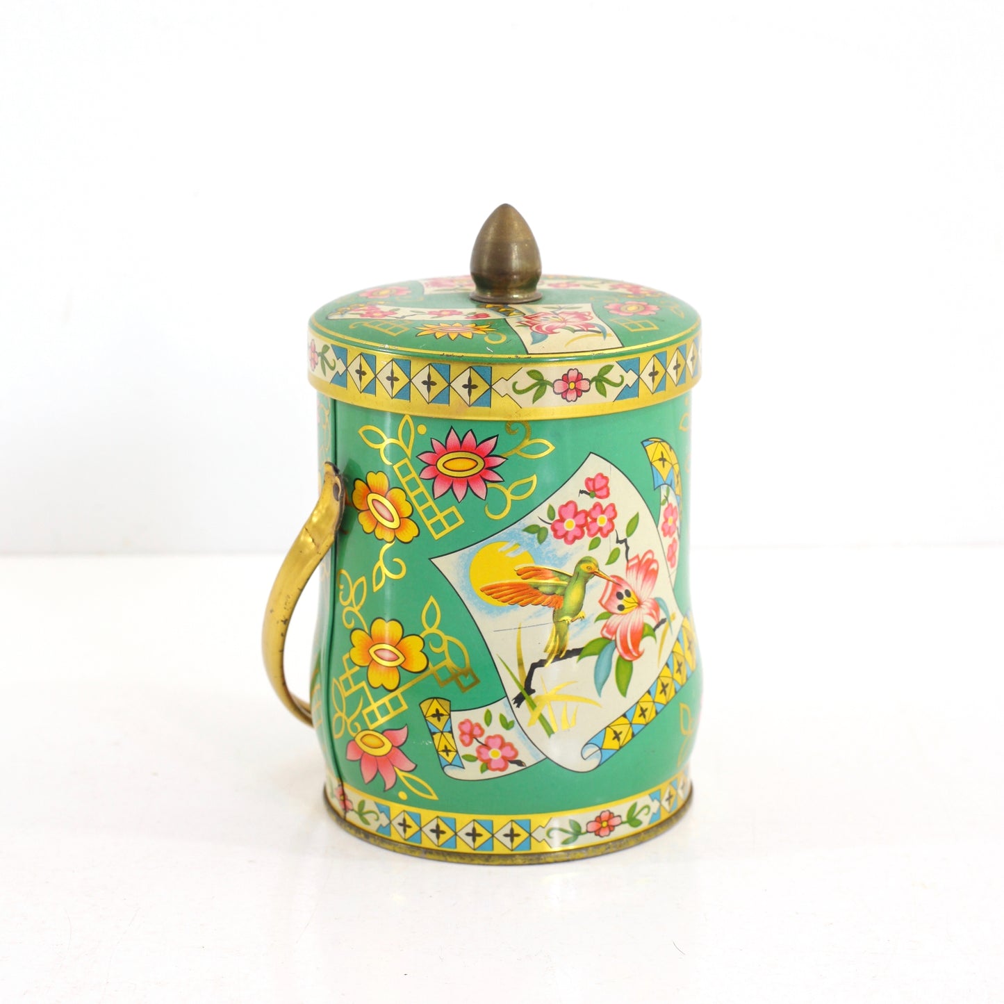SOLD - Vintage Green Floral Tin by Murray-Allen / Regal Crown