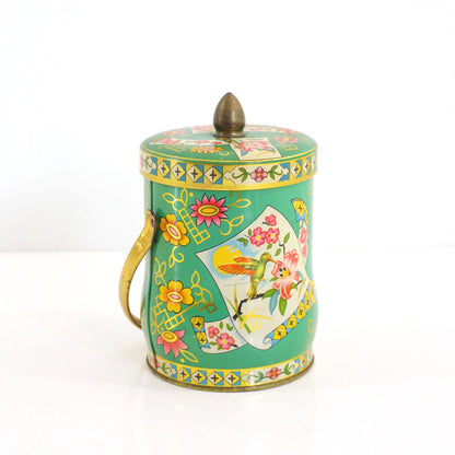 SOLD - Vintage Green Floral Tin by Murray-Allen / Regal Crown