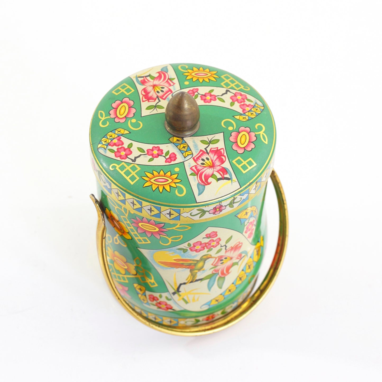 SOLD - Vintage Green Floral Tin by Murray-Allen / Regal Crown