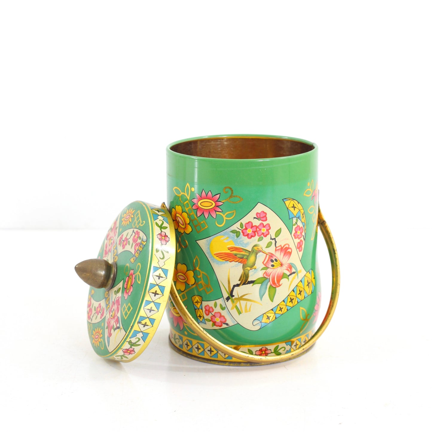 SOLD - Vintage Green Floral Tin by Murray-Allen / Regal Crown