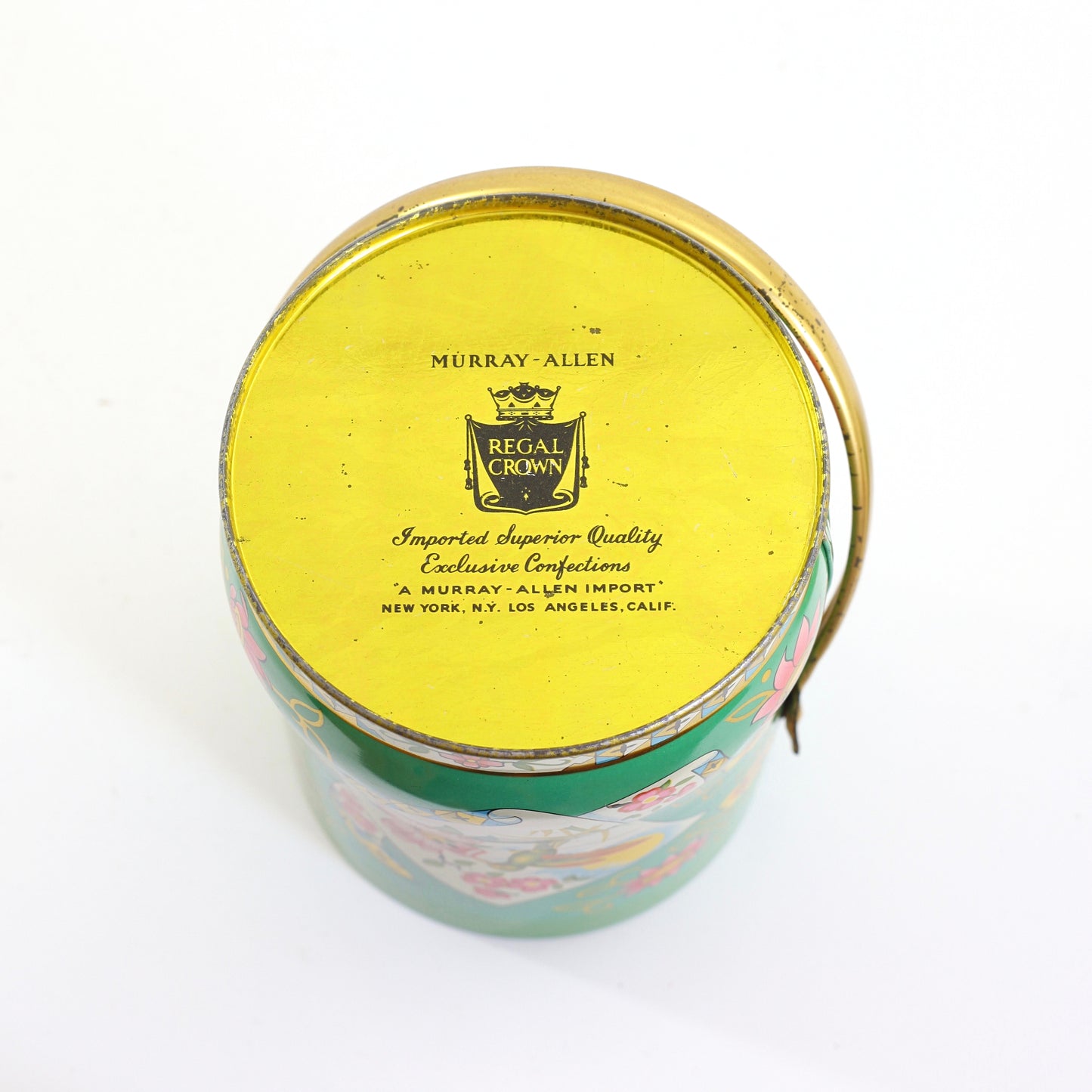 SOLD - Vintage Green Floral Tin by Murray-Allen / Regal Crown