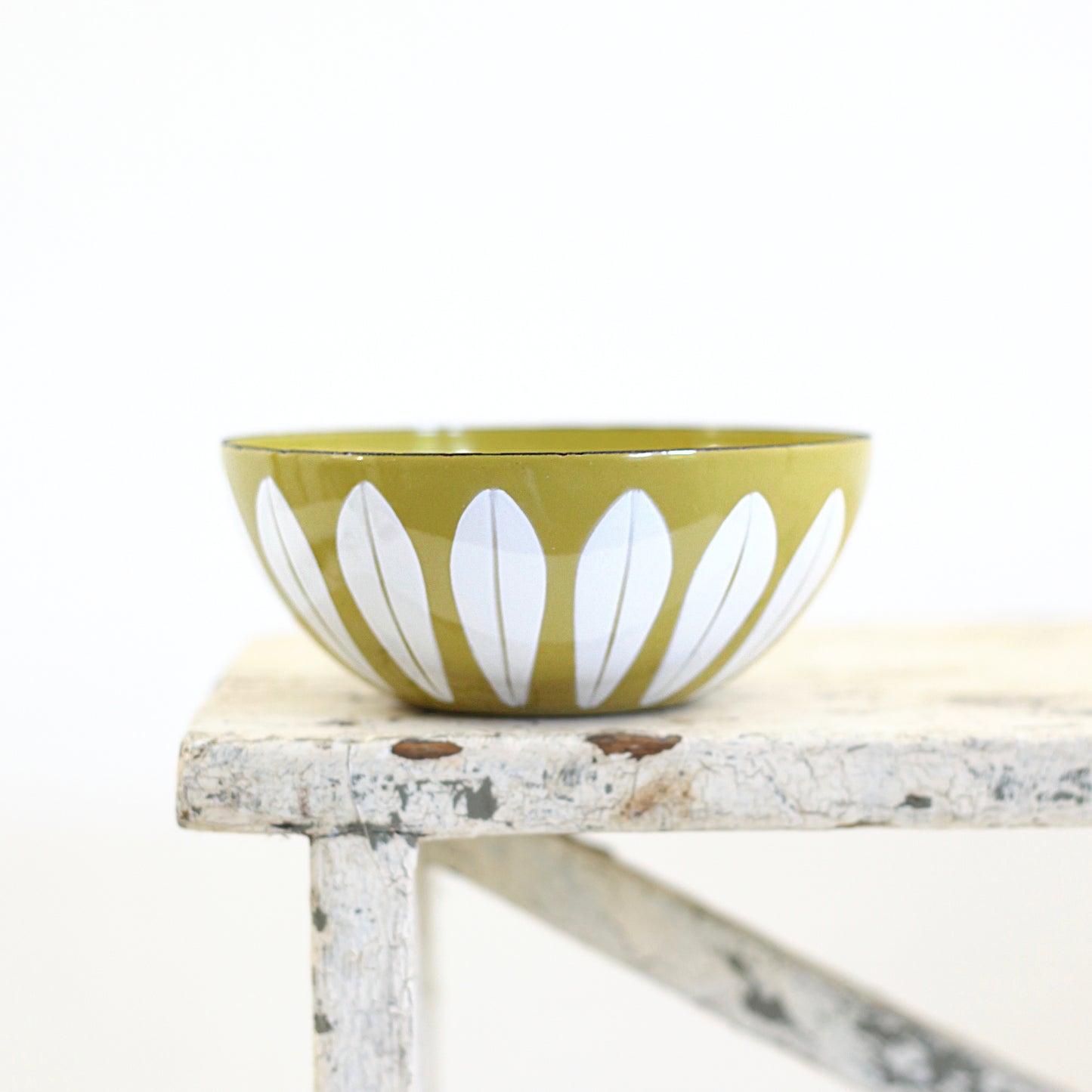 SOLD - Vintage Cathrineholm Mustard & White Enamel Lotus Bowl