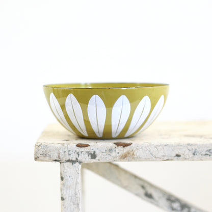 SOLD - Vintage Cathrineholm Mustard & White Enamel Lotus Bowl