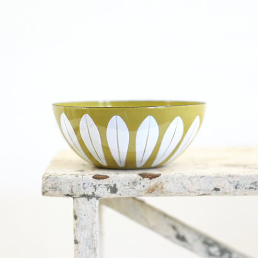 SOLD - Vintage Cathrineholm Mustard & White Enamel Lotus Bowl