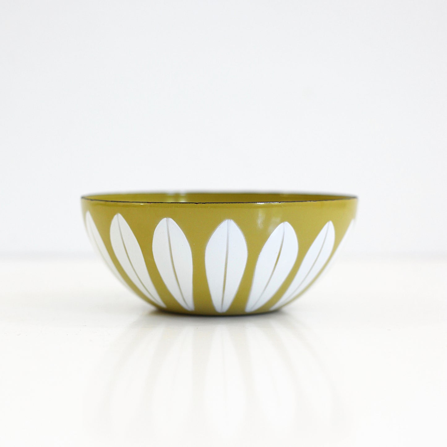 SOLD - Vintage Cathrineholm Mustard & White Enamel Lotus Bowl