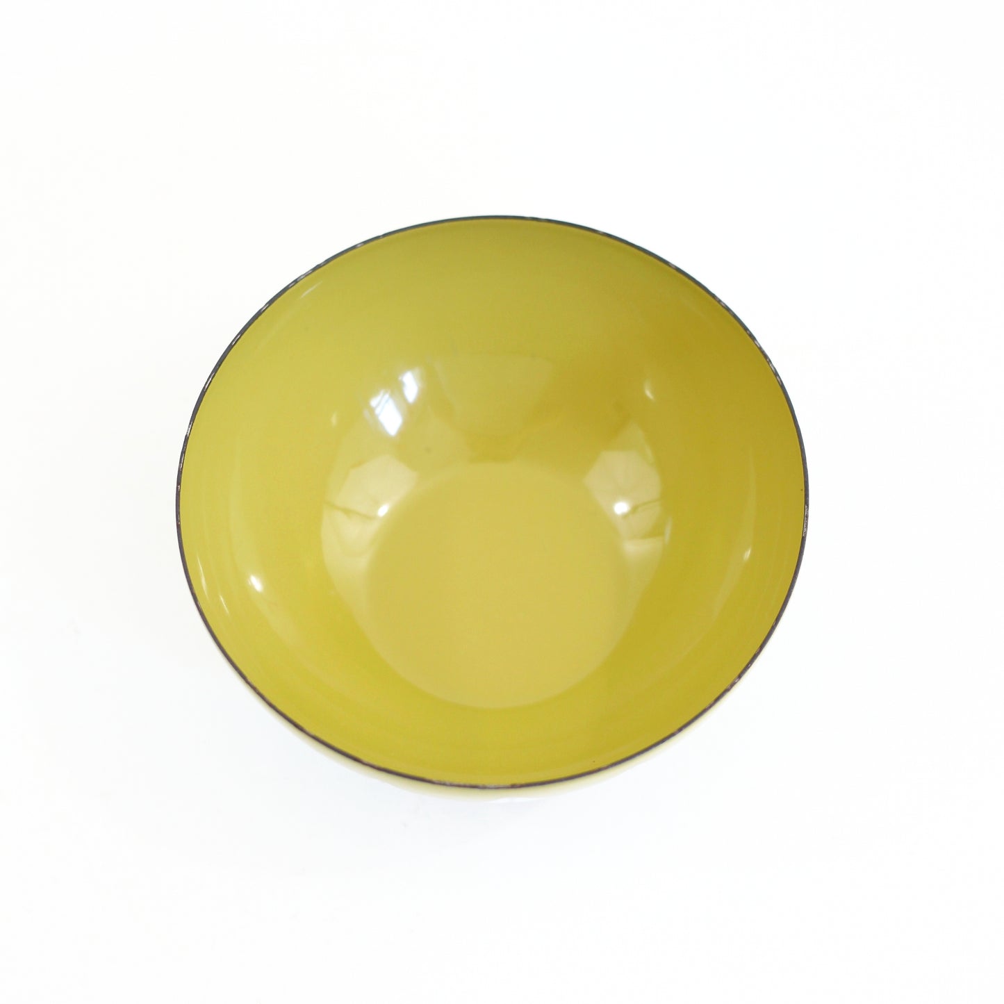 SOLD - Vintage Cathrineholm Mustard & White Enamel Lotus Bowl