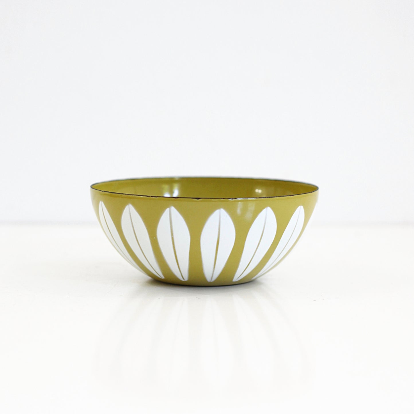 SOLD - Vintage Cathrineholm Mustard & White Enamel Lotus Bowl