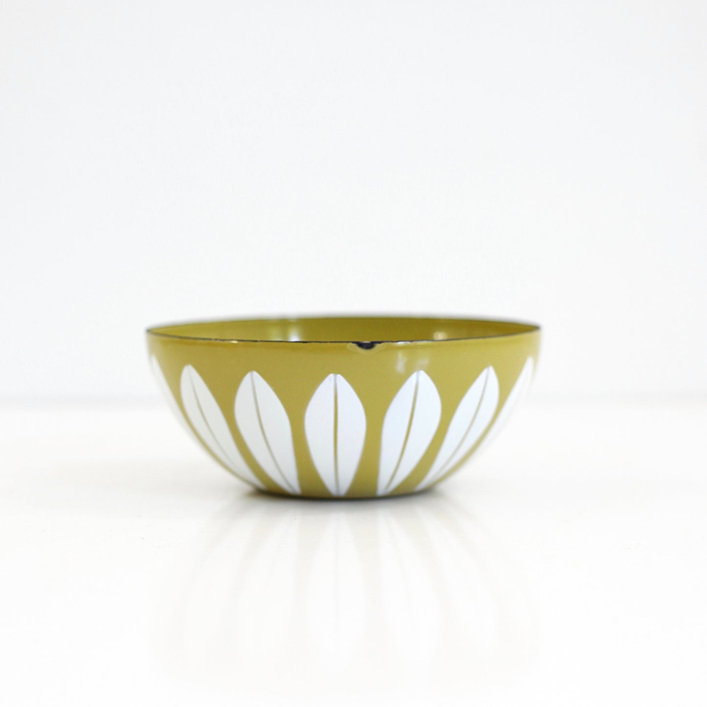 SOLD - Vintage Cathrineholm Mustard & White Enamel Lotus Bowl
