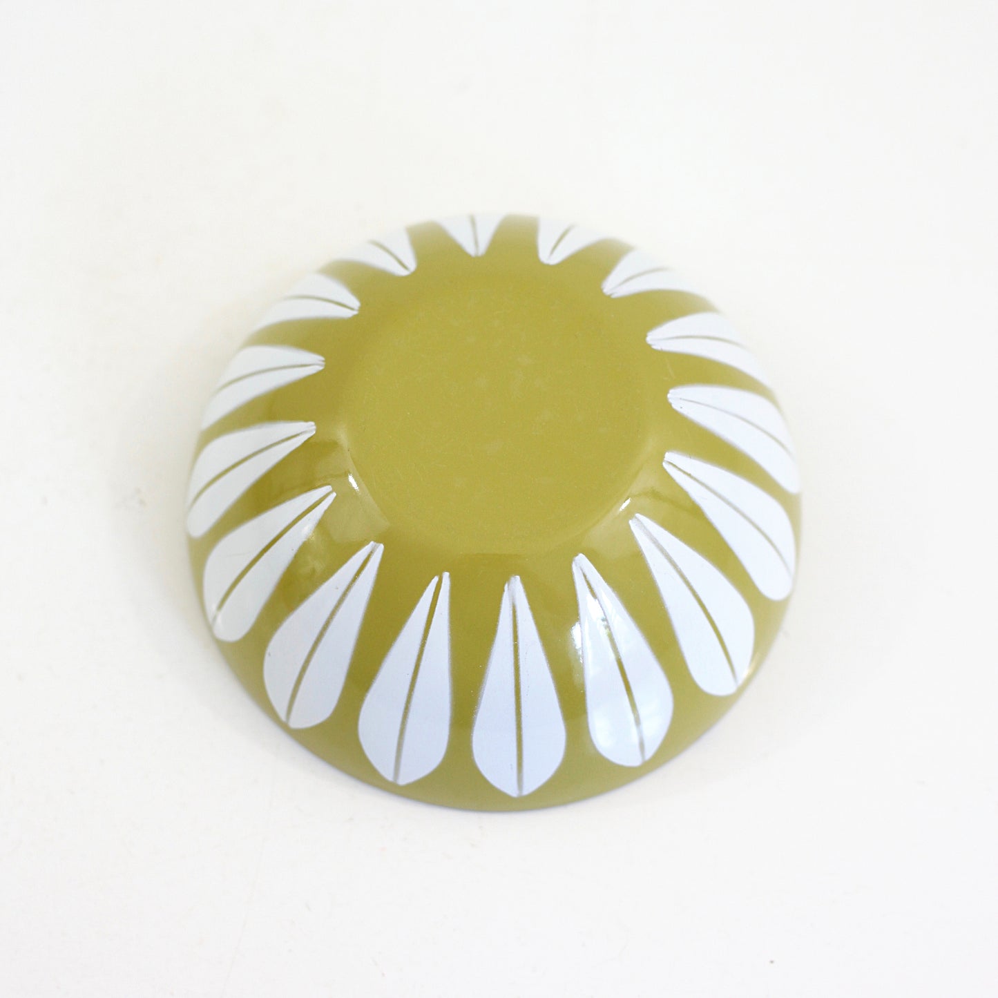 SOLD - Vintage Cathrineholm Mustard & White Enamel Lotus Bowl