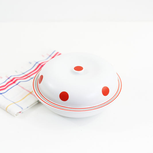 SOLD - Hall's Superior Quality Kitchenware Red & White Polka Dot Casserole Dish